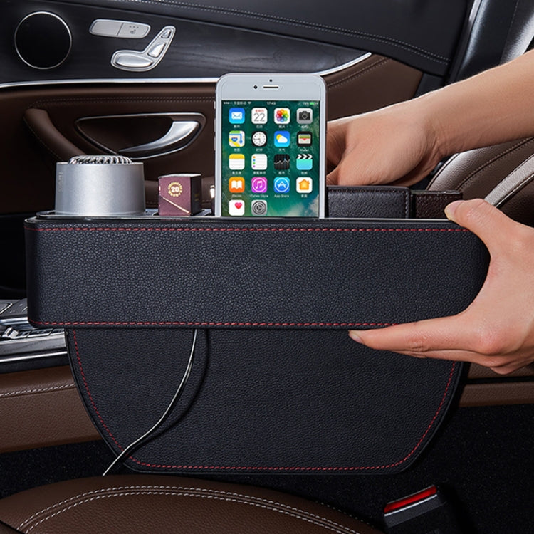 Car Multi-functional Wireless Fast Charge Console PU Leather Box Cup Holder Seat Gap Side Storage Box (Beige)