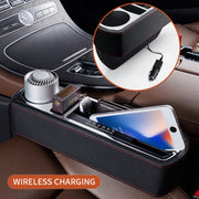 Car Multi-functional Wireless Fast Charge Console PU Leather Box Cup Holder Seat Gap Side Storage Box (Black)