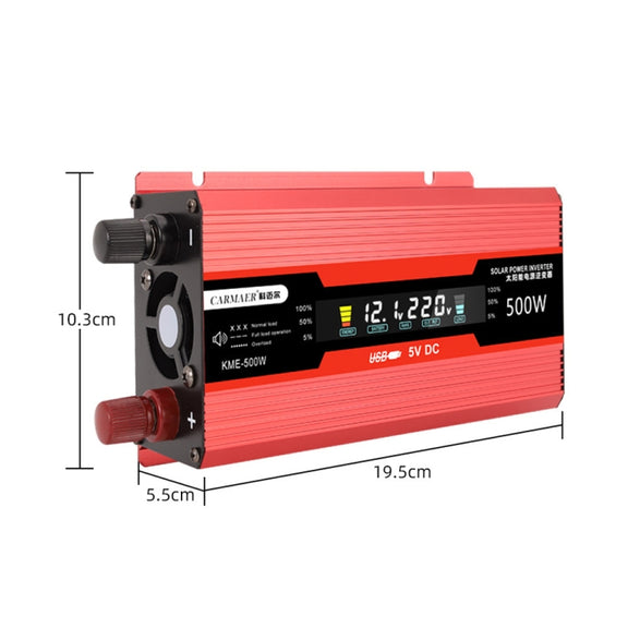 Carmaer US Plug 12V to 110V 500W Car LCD Display Inverter Household Power Converter