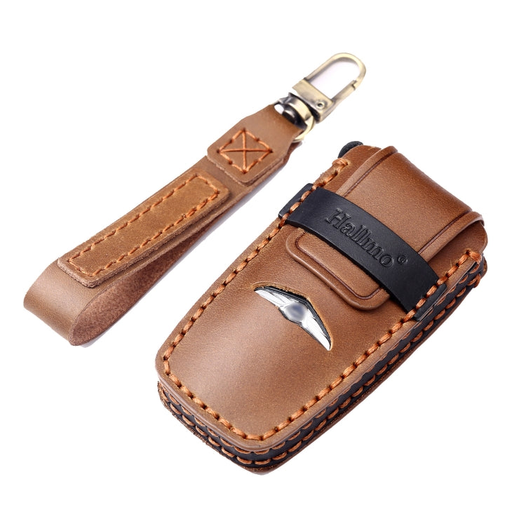 Hallmo Car Cowhide Leather Key Protective Cover Key Case for Hyundai Rohens Genesis 8-button(Brown)