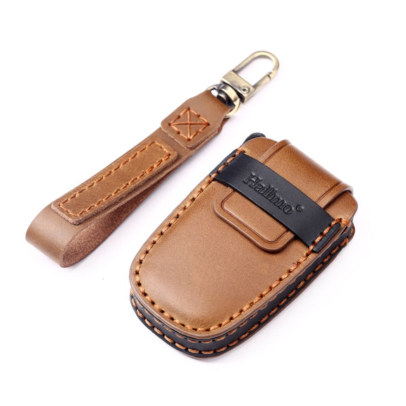 Hallmo Car Cowhide Leather Key Protective Cover Key Case for KIA K2 / K3 / K5 4-button(Black)