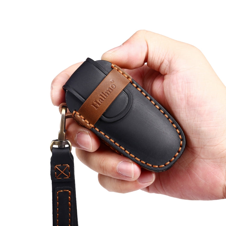 Hallmo Car Cowhide Leather Key Protective Cover Key Case for Hyundai 4-button Start(Blue)