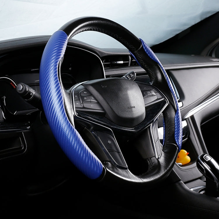 Car Universal Carbon Fiber Texture Leather Steering Wheel Cover (Blue)