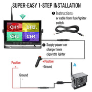 PZ710-W 7 inch Car Digital Wireless Rear-view Split-screen Monitor Single Record