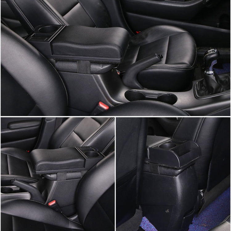 Car Multi-functional Dual USB Armrest Box Booster Pad, Microfiber Leather Curved Type (Black)