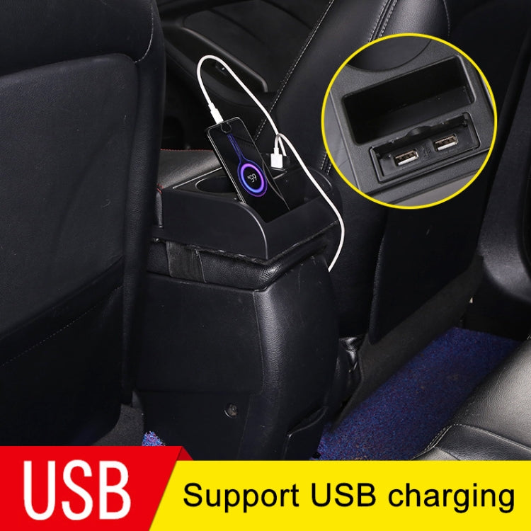 Car Multi-functional Dual USB Armrest Box Booster Pad, Microfiber Leather Curved Type (Black)