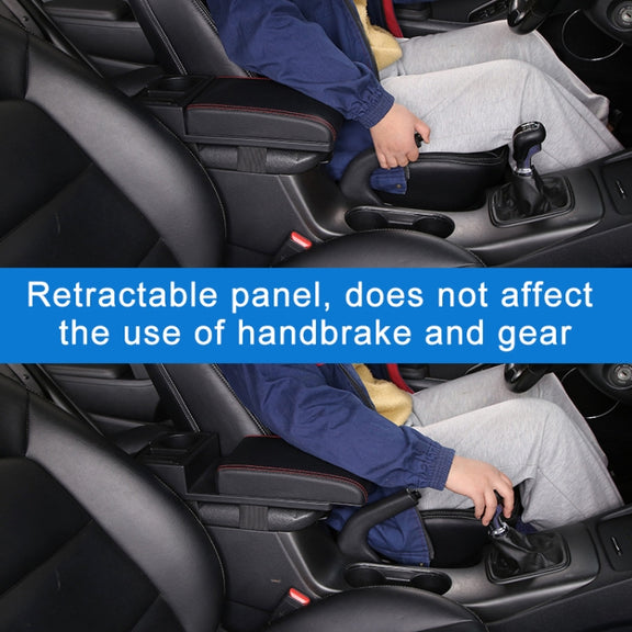 Car Multi-functional Dual USB Armrest Box Booster Pad, Microfiber Leather Curved Type (Black)