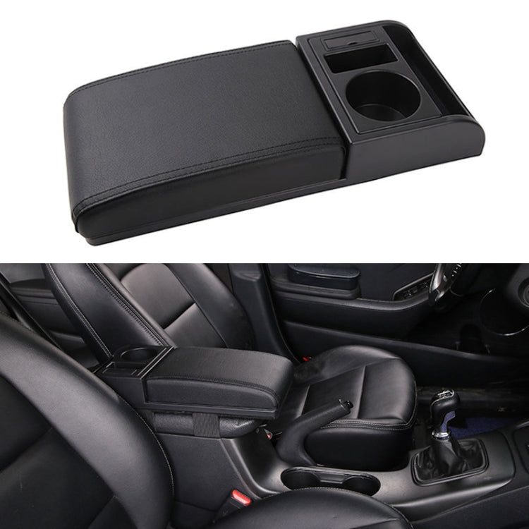 Car Multi-functional Dual USB Armrest Box Booster Pad, Microfiber Leather Straight Type (Black)