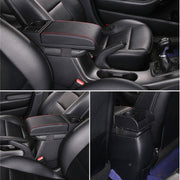 Car Multi-functional Dual USB Armrest Box Booster Pad, Microfiber Leather Straight Type (Black Red)