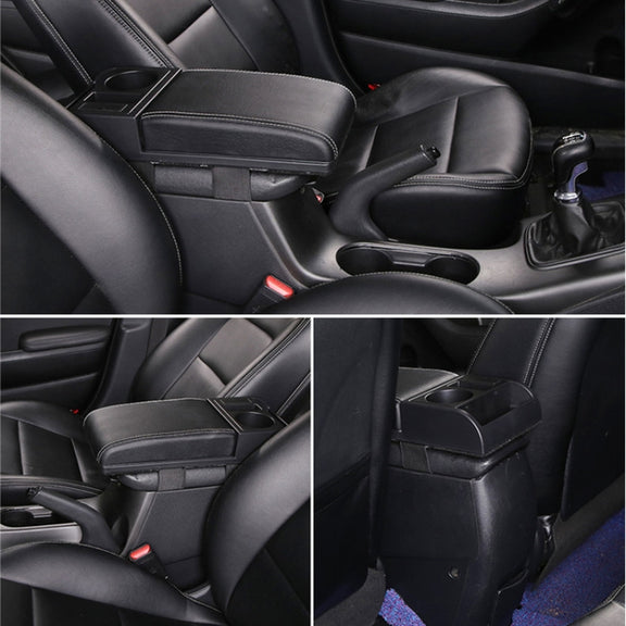 Car Multi-functional Dual USB Armrest Box Booster Pad, Microfiber Leather Straight Type (Black White)