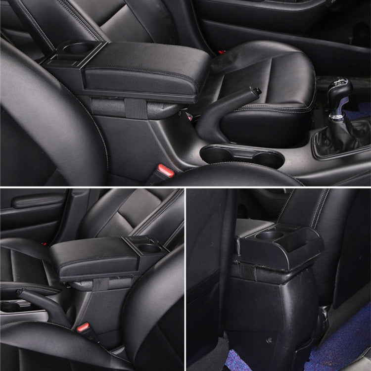 Car Multi-functional Dual USB Armrest Box Booster Pad, Microfiber Leather Straight Type (Black)