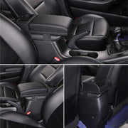 Car Multi-functional Dual USB Armrest Box Booster Pad, Microfiber Leather Straight Type (Black)