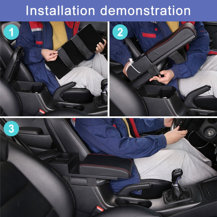 Car Multi-functional Dual USB Armrest Box Booster Pad, Microfiber Leather Straight Type (Black White)