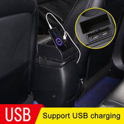 Car Multi-functional Dual USB Armrest Box Booster Pad, Carbon Fiber Leather Curved Type (Black Red)