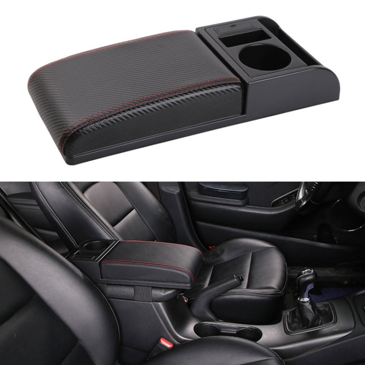 Car Multi-functional Dual USB Armrest Box Booster Pad, Carbon Fiber Leather Straight Type (Black Red)