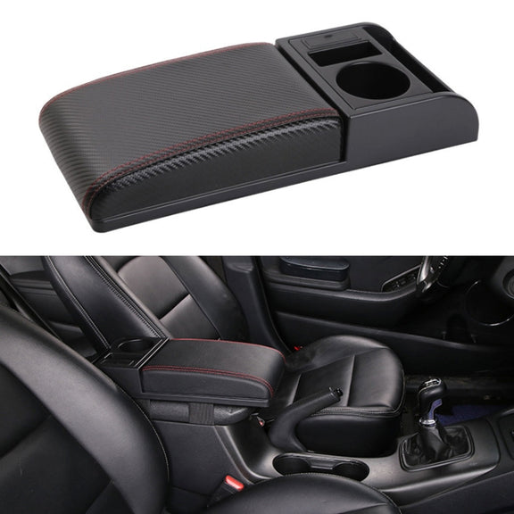 Car Multi-functional Dual USB Armrest Box Booster Pad, Carbon Fiber Leather Straight Type (Black Red)