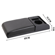 Car Multi-functional Dual USB Armrest Box Booster Pad, Carbon Fiber Leather Straight Type (Black)