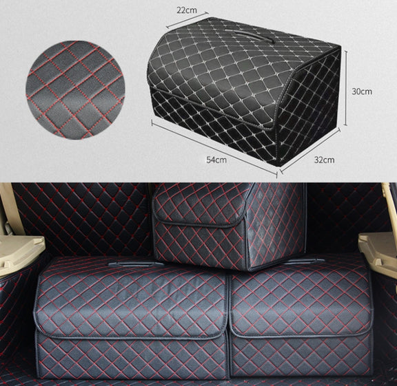Car Trunk Foldable Storage Box, Checkered Large Size: 54 x 32 x 30cm (Black Red)