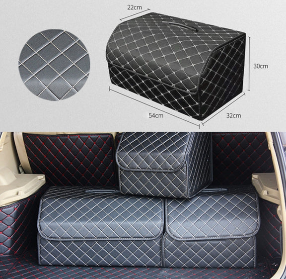 Car Trunk Foldable Storage Box, Checkered Large Size: 54 x 32 x 30cm (Beige)