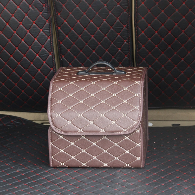 Car Trunk Foldable Storage Box, Rhombic Grid Small Size: 33 x 32 x 30cm (Coffee)