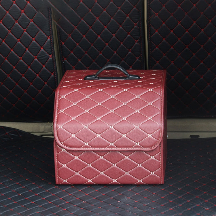 Car Trunk Foldable Storage Box, Rhombic Grid Small Size: 33 x 32 x 30cm (Wine Red)