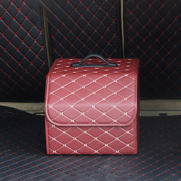 Car Trunk Foldable Storage Box, Rhombic Grid Small Size: 33 x 32 x 30cm (Wine Red)