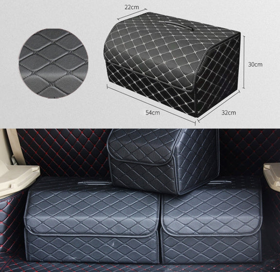 Car Trunk Foldable Storage Box, Rhombic Grid Large Size: 54 x 32 x 30cm (Black)