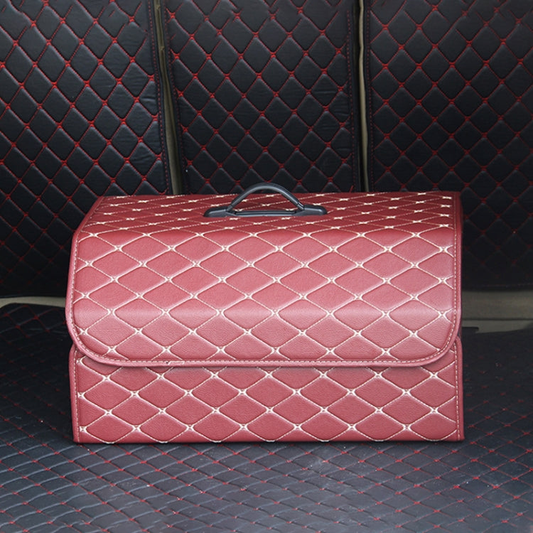 Car Trunk Foldable Storage Box, Rhombic Grid Large Size: 54 x 32 x 30cm (Wine Red)