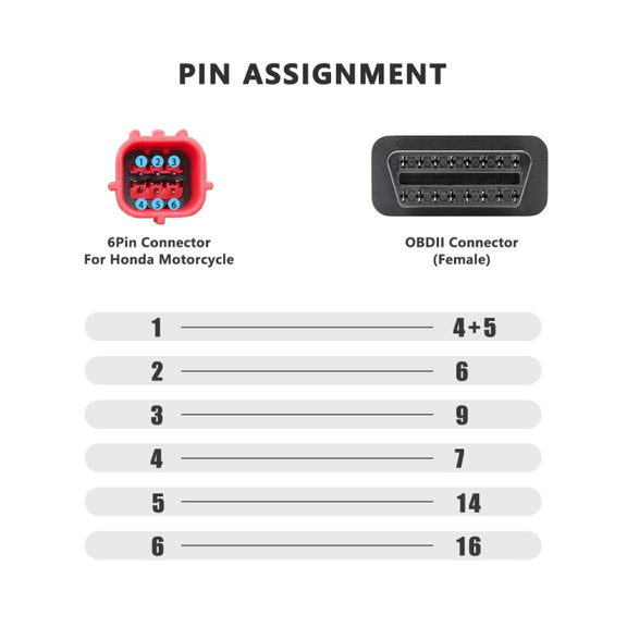16Pin to 6Pin Motorcycles OBD2 Conversion Cable OBDII Diagnostic Adapter Cable for Honda