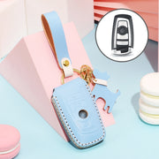 Hallmo Car Female Style Cowhide Leather Key Protective Cover for BMW, A Type(Sky Blue)