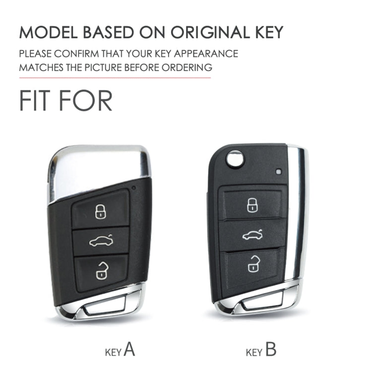 Hallmo Car Female Style Cowhide Leather Key Protective Cover for Volkswagen, A Type(Lake Blue)