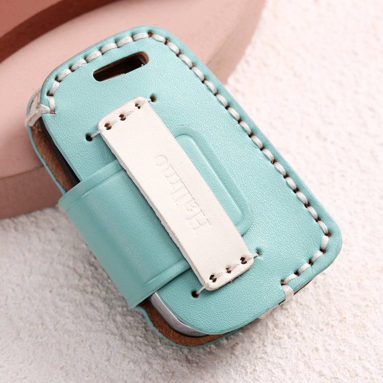 Hallmo Car Female Style Cowhide Leather Key Protective Cover for Volkswagen, A Type(Lake Blue)