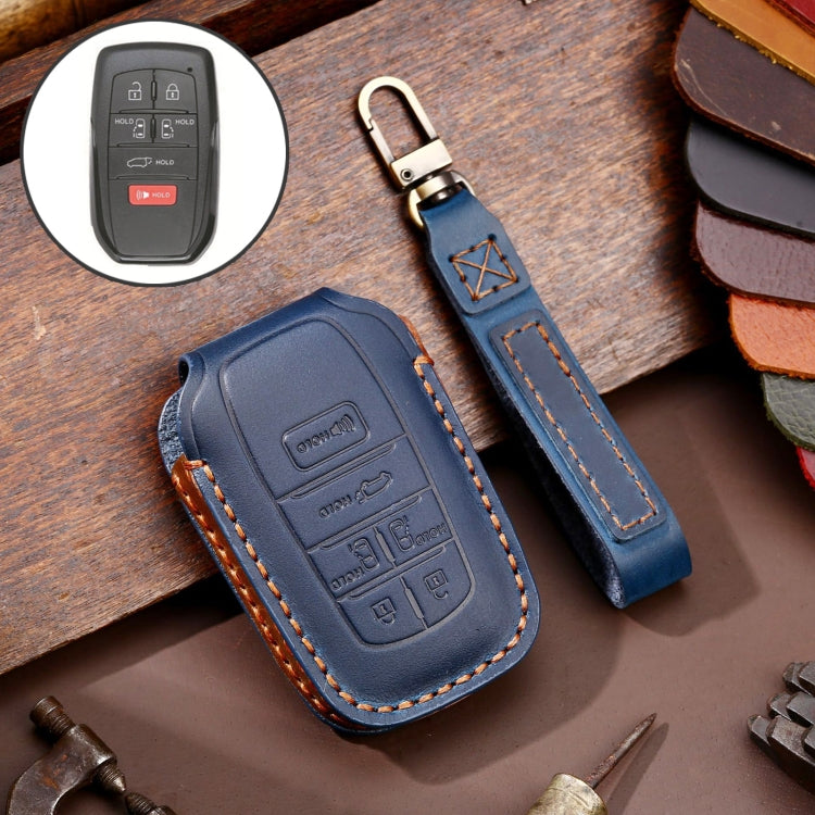 Hallmo Car Genuine Leather Key Protective Cover for Toyota Sienna 6-button(Blue)