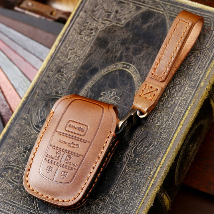 Hallmo Car Genuine Leather Key Protective Cover for Toyota Sienna 6-button(Blue)
