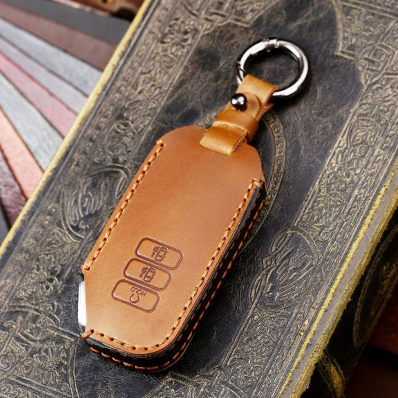 Hallmo Car Cowhide Leather Key Protective Cover for KIA(Brown)