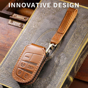 Hallmo Car Genuine Leather Key Protective Cover for Jeep Compass 5-button(Blue)