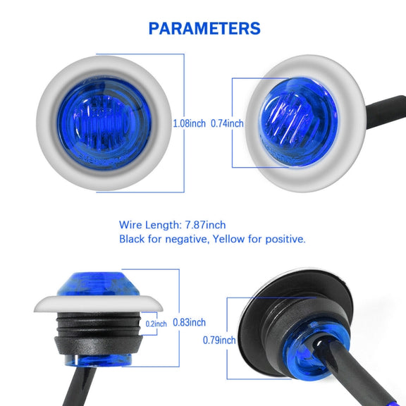 10 PCS MK-118 3/4 inch Metal Frame Car / Truck 3LEDs Side Marker Indicator Lights Bulb Lamp (Blue Light)