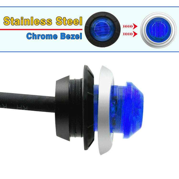 10 PCS MK-118 3/4 inch Metal Frame Car / Truck 3LEDs Side Marker Indicator Lights Bulb Lamp (Blue Light)