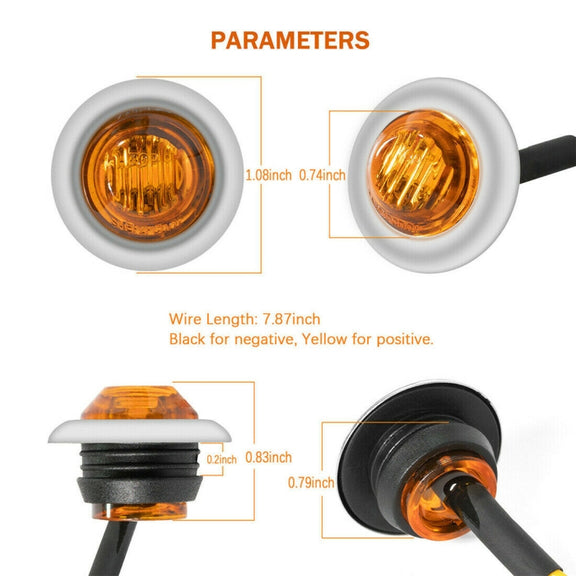 10 PCS MK-118 3/4 inch Metal Frame Car / Truck 3LEDs Side Marker Indicator Lights Bulb Lamp (Yellow Light)