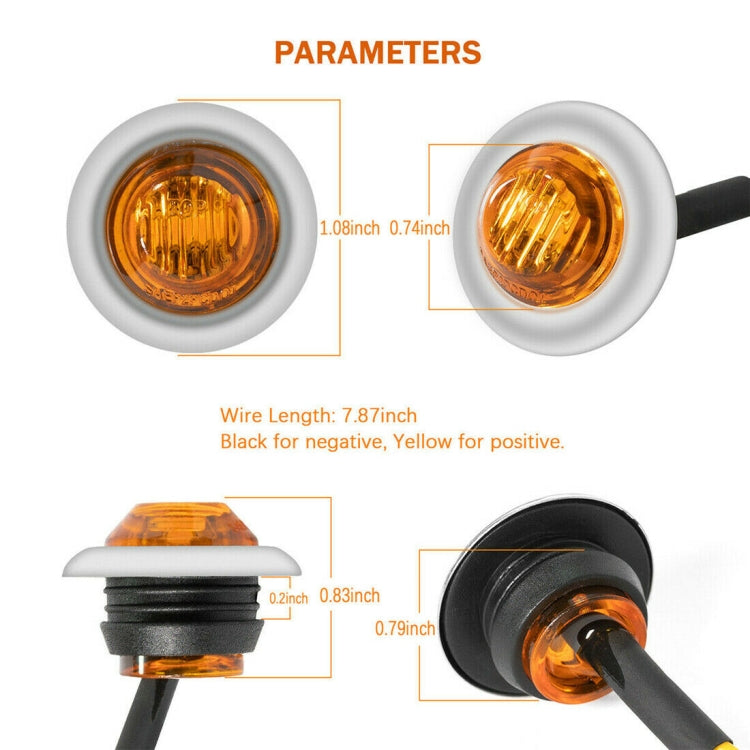 10 PCS MK-118 3/4 inch Metal Frame Car / Truck 3LEDs Side Marker Indicator Lights Bulb Lamp (Yellow Light)