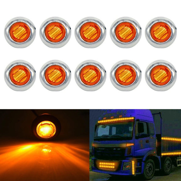 10 PCS MK-118 3/4 inch Metal Frame Car / Truck 3LEDs Side Marker Indicator Lights Bulb Lamp (Yellow Light)