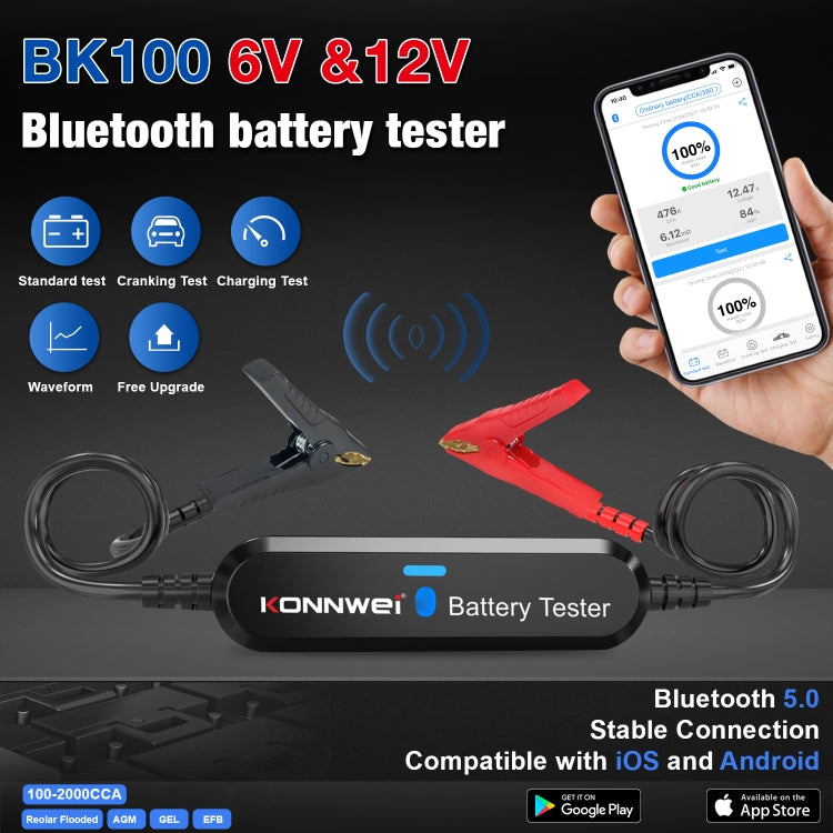 KONNWEI BK100 X431 BST360 Car Bluetooth Battery Tester (Black)
