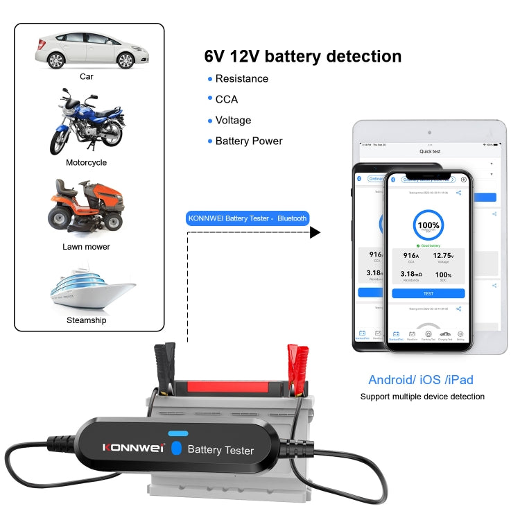 KONNWEI BK100 X431 BST360 Car Bluetooth Battery Tester (Black)