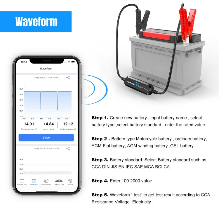 KONNWEI BK100 X431 BST360 Car Bluetooth Battery Tester (Black)