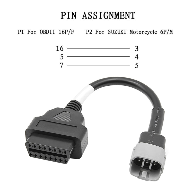 Motorcycle OBD 16PIN Female to 6PIN Connector Cable for Suzuki
