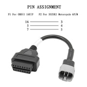 Motorcycle OBD 16PIN Female to 6PIN Connector Cable for Suzuki