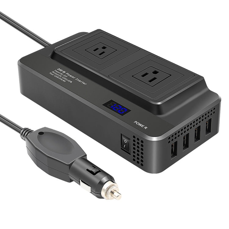 DC12V 200W AC110V Car Smart Multi-functional Digital Display Inverter, US Plug