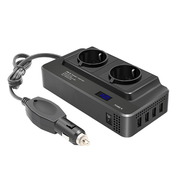 DC12V 200W AC220V Car Smart Multi-functional Digital Display Inverter, EU Plug