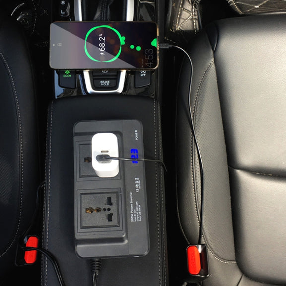 DC12V 200W AC220V Car Smart Multi-functional Digital Display Inverter, EU Plug