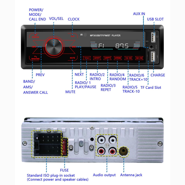 M10 12V Car Radio Receiver MP3 Player, Support Bluetooth Hand-free Calling / FM / USB / SD Card